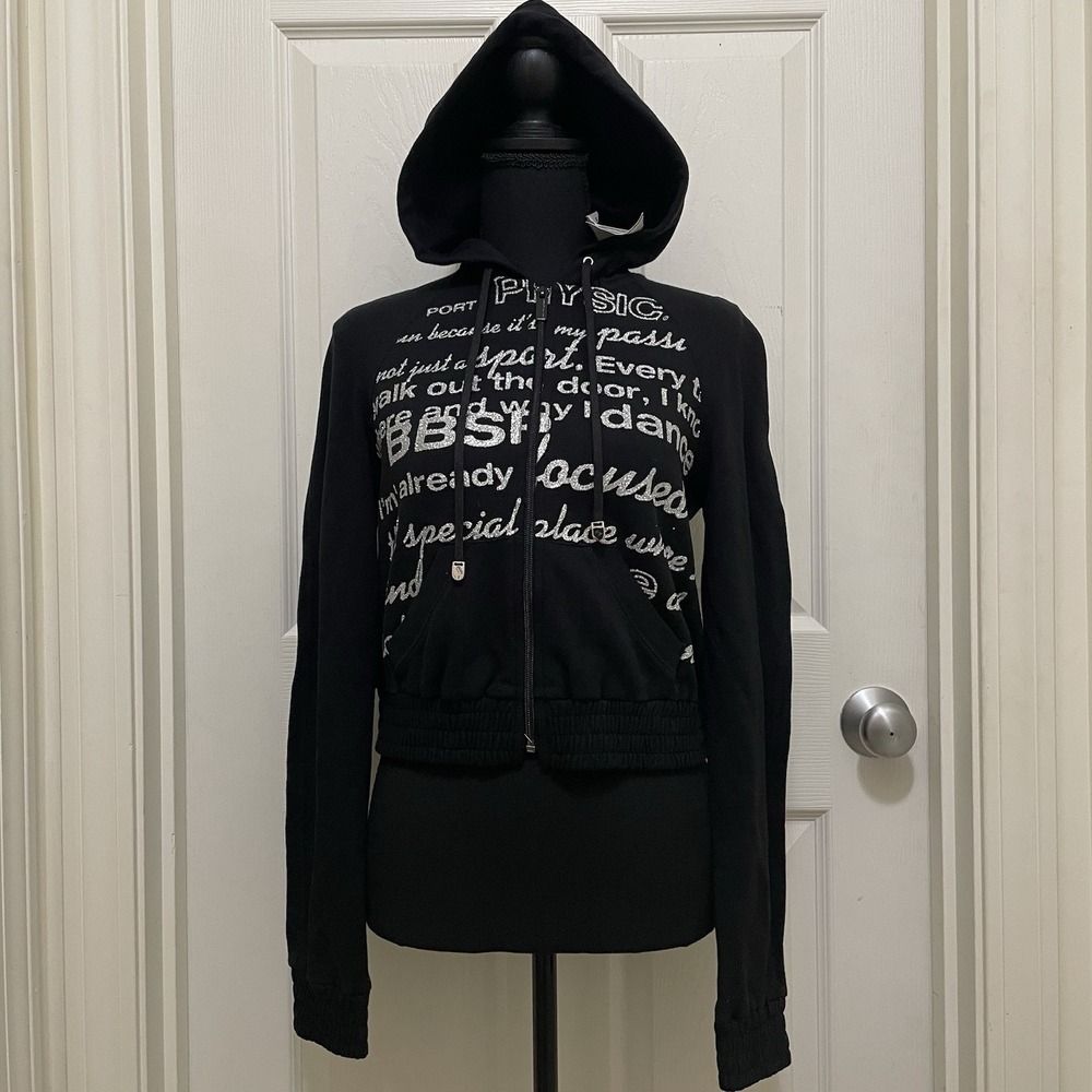 NEW Vintage Bebe Sport Cropped Hoodie Sweatshirt Glitter Y2K McBling L USA Made